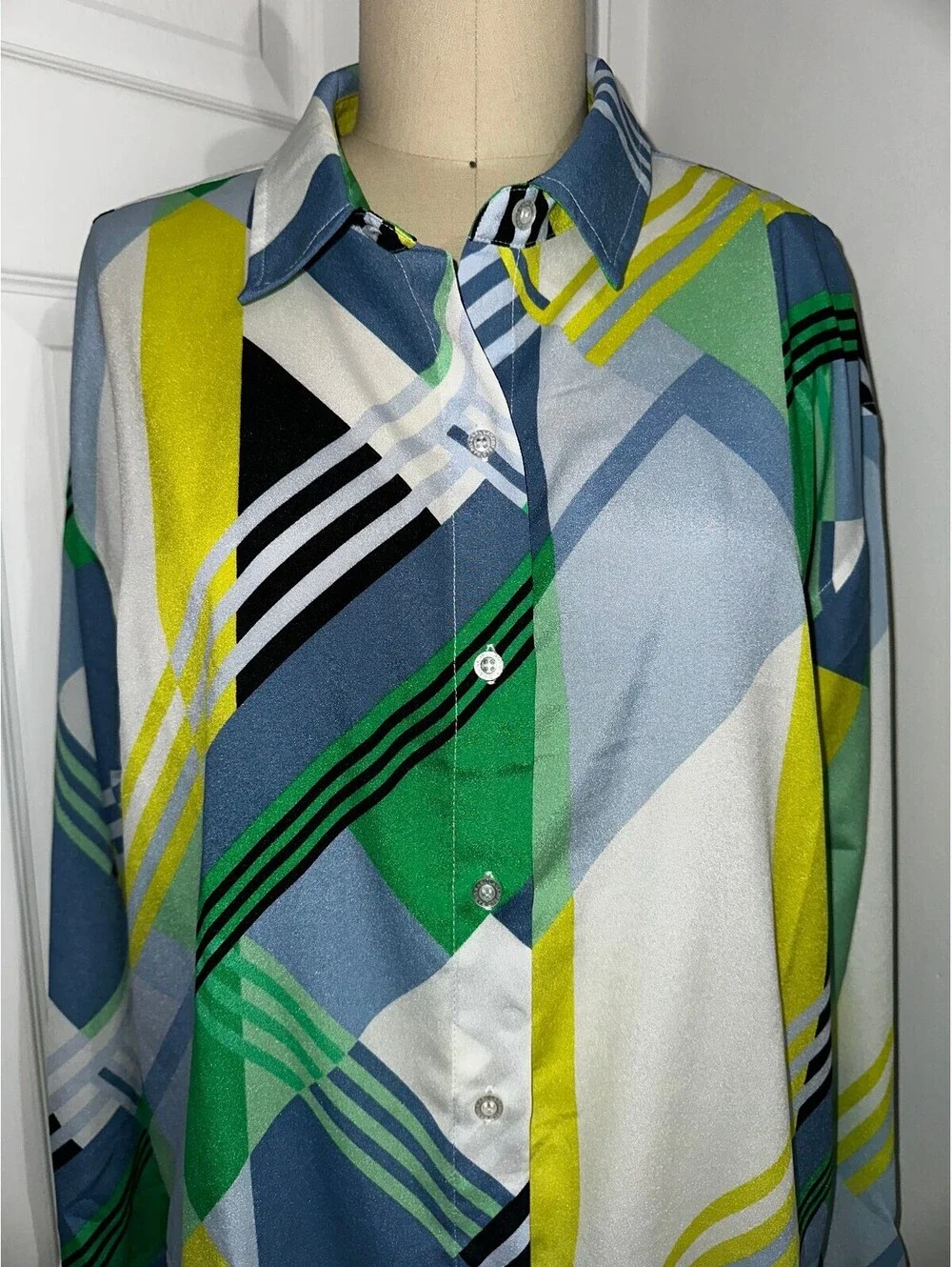 Karl Lagerfeld Paris Multicolor Geometric Button Up L NWT - Picture 8 of 8